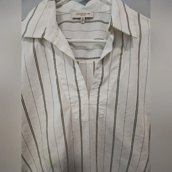 Lafayette 148 white black pinstripe shirt Women's Small office wear classic - Picture 4 of 9